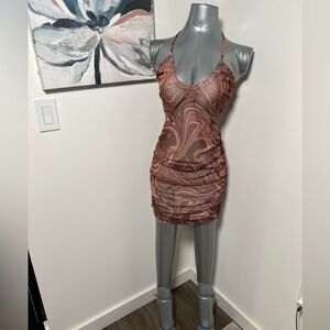 #NWT Brown mini dress with halter back